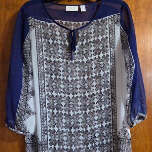 Chico’s Semi Sheer Navy Black & White Tunic Size 2 (Medium)